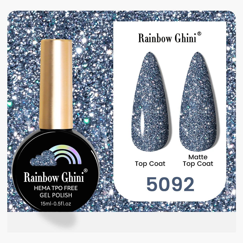 Rainbow Ghini 15ML 146 Colors Long-Lasting Colorful Gel Nail Polish Professional UV/LED Gel Polish Base Coat Matte Top Coat