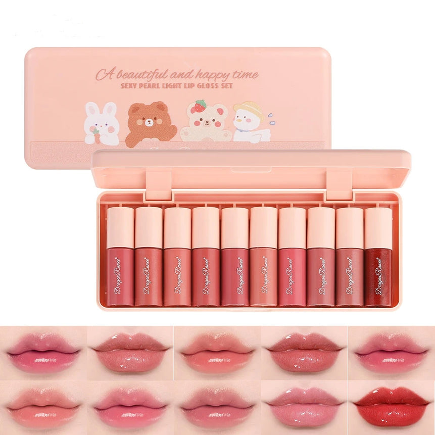 Twelve-Piece Lip Gloss Set, Water-Glossy Mirror Shimmer Lip Gloss, Moisturizing Lip Gloss, Non-Fading, Easy to Apply, Long-Lasting Makeup Effect Lip Gloss Set