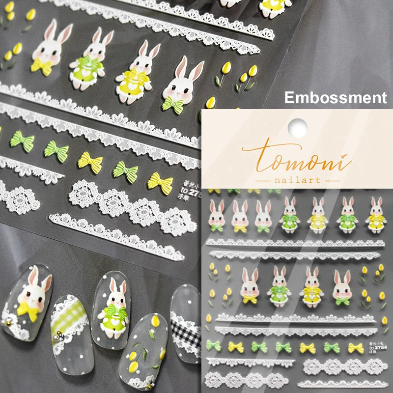 Lovely Cat Bunny Bowknot Poker Crown Lock Key Easter Eggs Love Cute Rabbit Mushroom Chick Flower Dog DIY Nail Art Stickers Decal