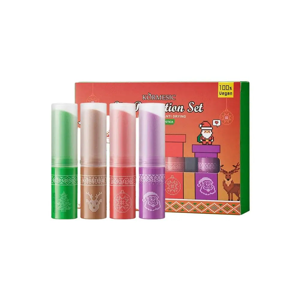 4PCS Hydrating Lip Balm Christmas Gift Set Plumping Moisturizer Nourishing Repair Gel Care Kit Lipstick Base Lip Gloss Treatment