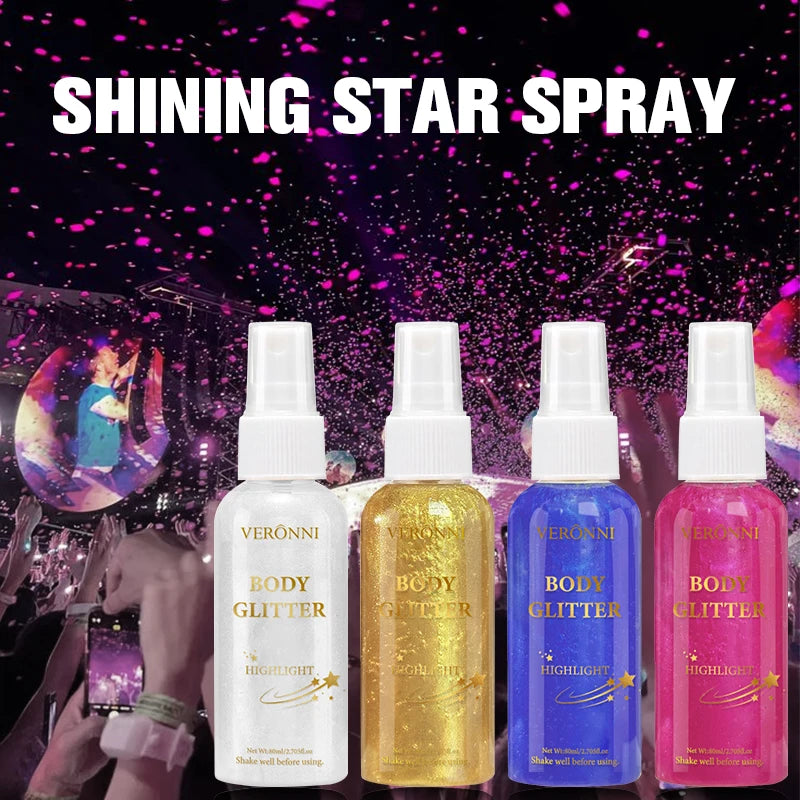 80ml Glitter Spray - Shimmer Glitter Spray Cosmetics,Instant Shine & Highlighting for Hair,Face,Body,Body Hair Spray Makeup