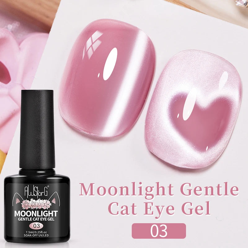 AWStorG 7.5ML Golden Gradient Cat Eye Magnetic Gel Sparkling Glitter Nail Polish Semi Permanent UV Nail Art No Need Base Color