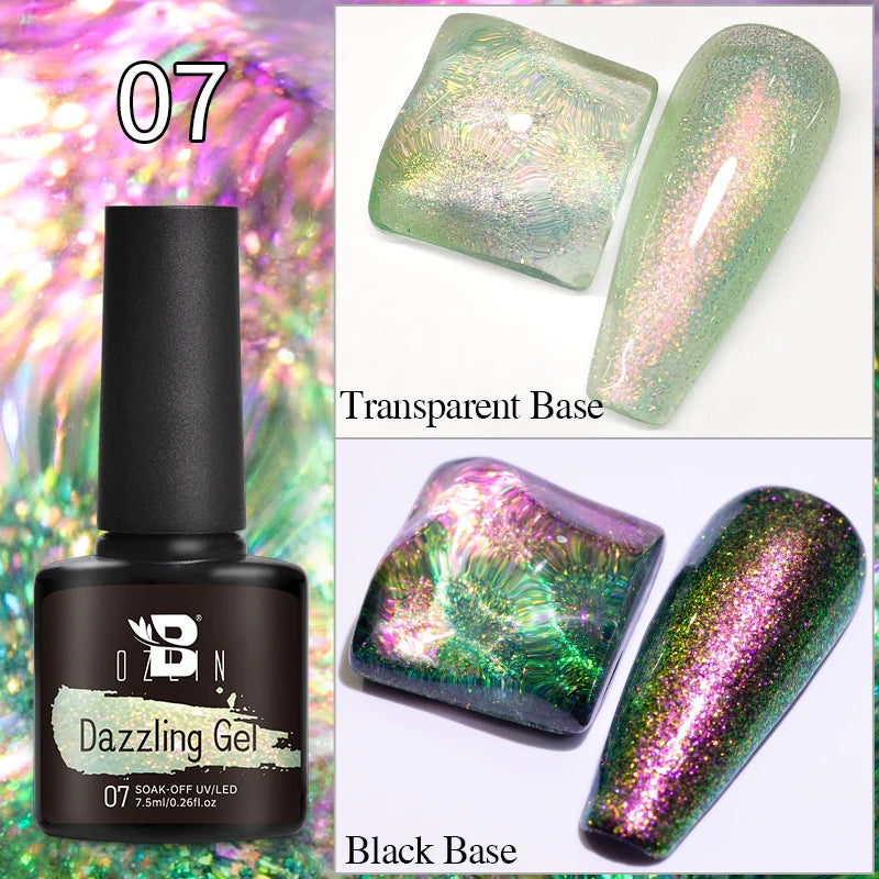 AWStorG 7.5ML Golden Gradient Cat Eye Magnetic Gel Sparkling Glitter Nail Polish Semi Permanent UV Nail Art No Need Base Color