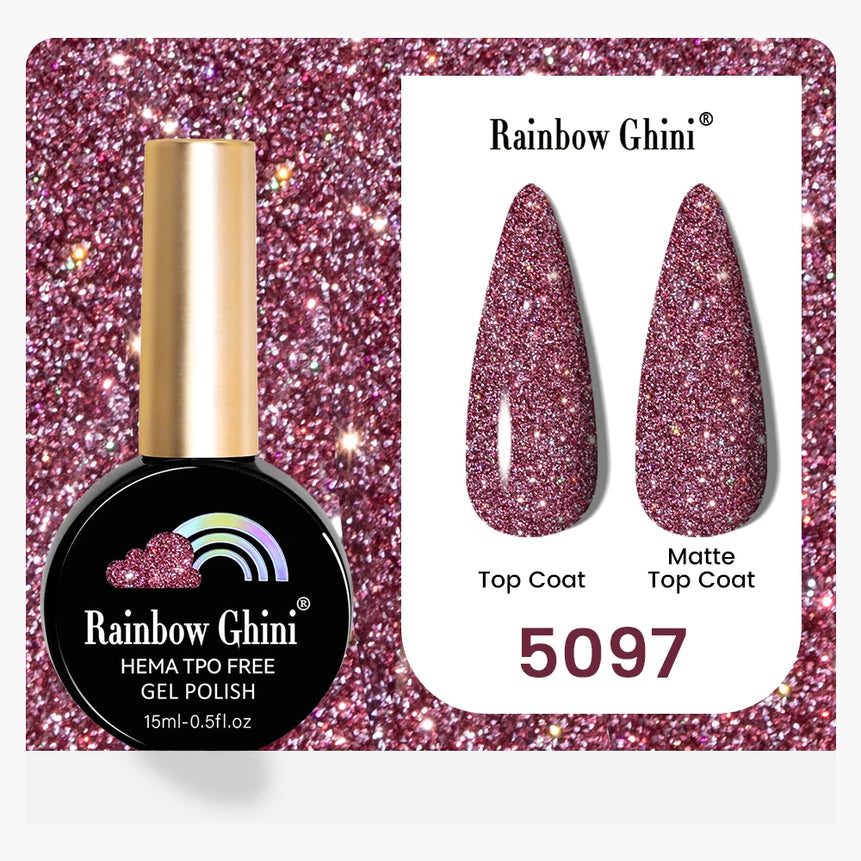 Rainbow Ghini 15ML 146 Colors Long-Lasting Colorful Gel Nail Polish Professional UV/LED Gel Polish Base Coat Matte Top Coat