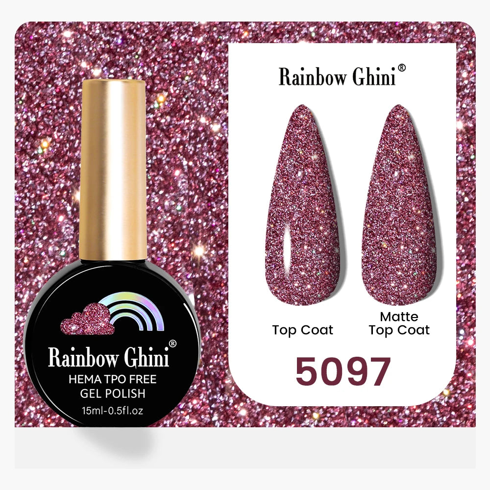 Rainbow Ghini 15ML 146 Colors Long-Lasting Colorful Gel Nail Polish Professional UV/LED Gel Polish Base Coat Matte Top Coat