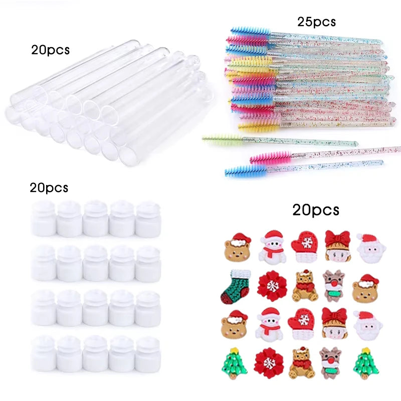 20Pcs Reusable Eyelash Brush Tube Christmas Style Disposable Mascara Wands Applicator with Tube Dust-proof Tubes Makeup Tools