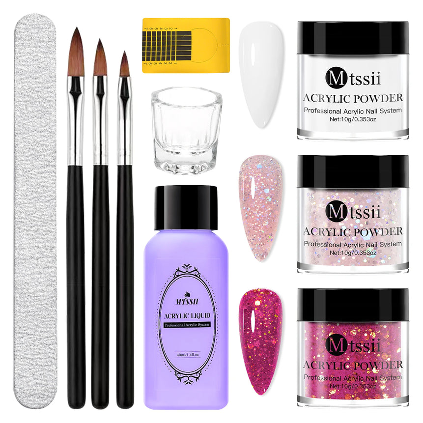 8pc Acrylic Powder Nail System Set, Nude Pink, Monomer Liquid Set for Nails Extension, Carving Flower, Adheshing Decorations DIY