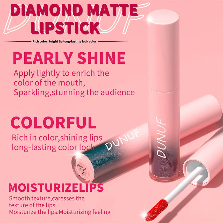 18 Color Sexy Red Diamond Glitter Lip Gloss Metallic Waterproof Long Lasting Matte Shimmer Liquid Lipstick Women Makeup Cosmetic