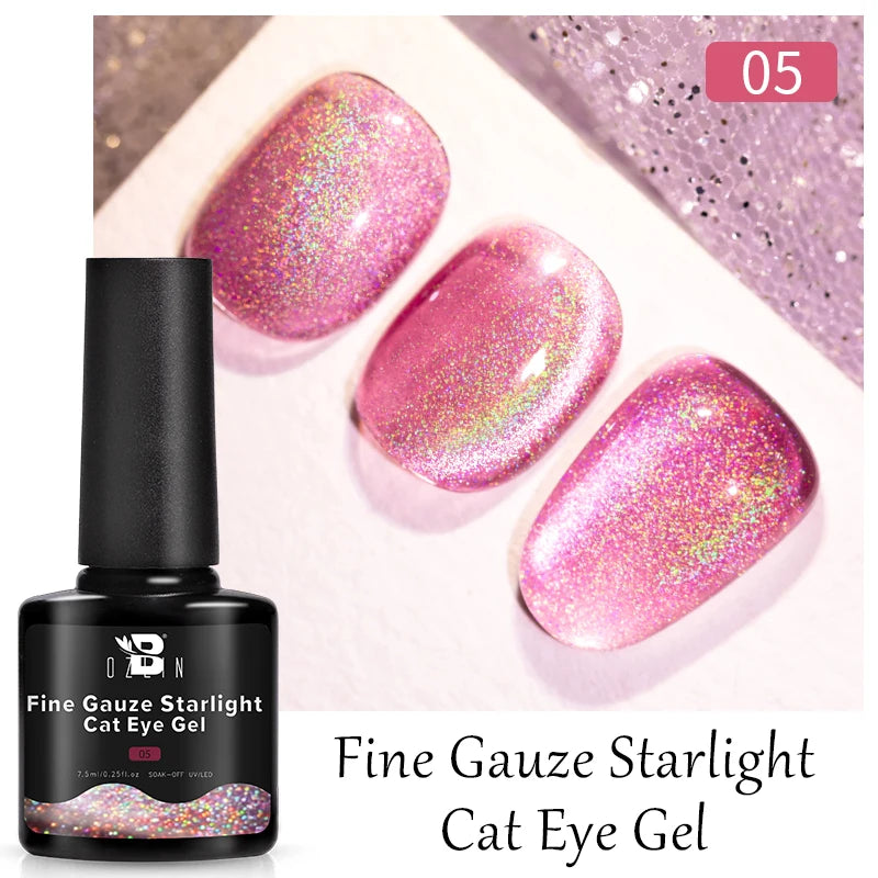 AWStorG 7.5ML Golden Gradient Cat Eye Magnetic Gel Sparkling Glitter Nail Polish Semi Permanent UV Nail Art No Need Base Color