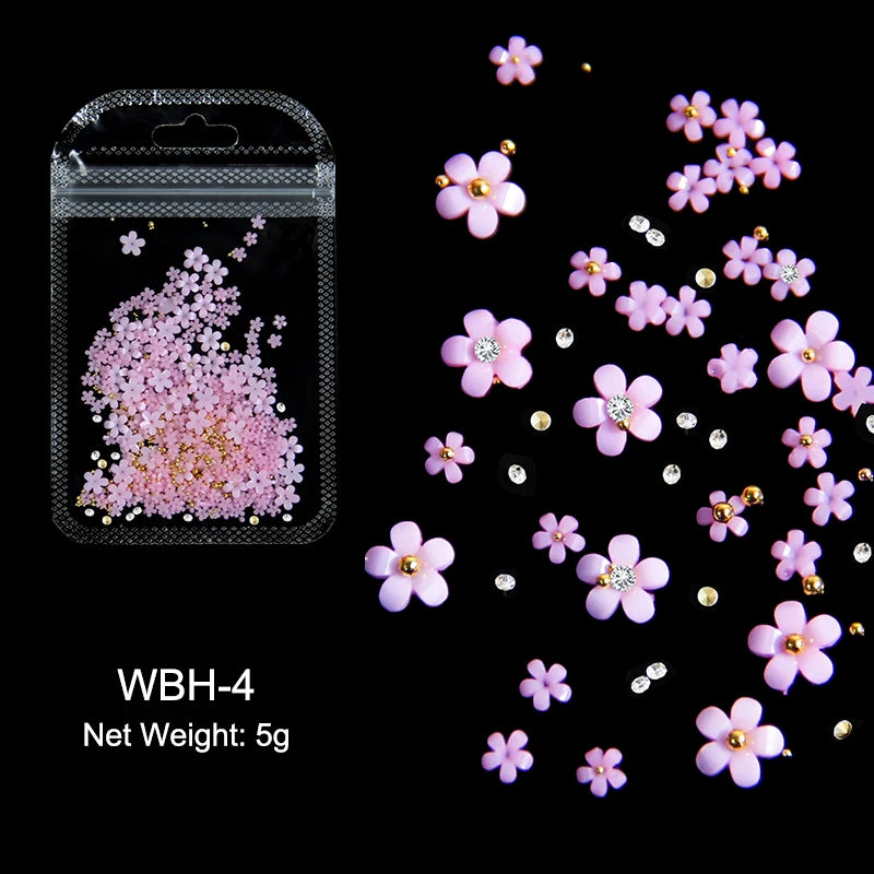 White Acrylic Flower Nail Art Decorations Mixed Size Rhinestones Red Blue Gem Manicure Tools Accessories DIY Nails Design 5g