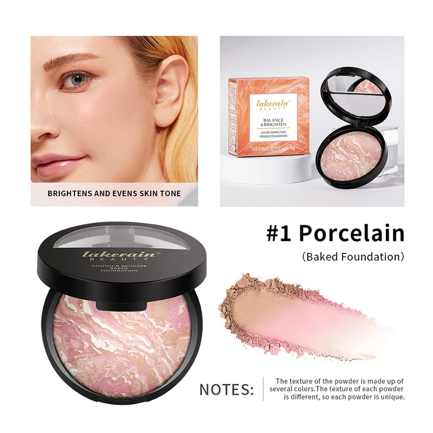 Demi Matte Natural Finish Baked Brighten Color Correcting Powder Foundation Buildable Light to Coverage Oil Control Makeup