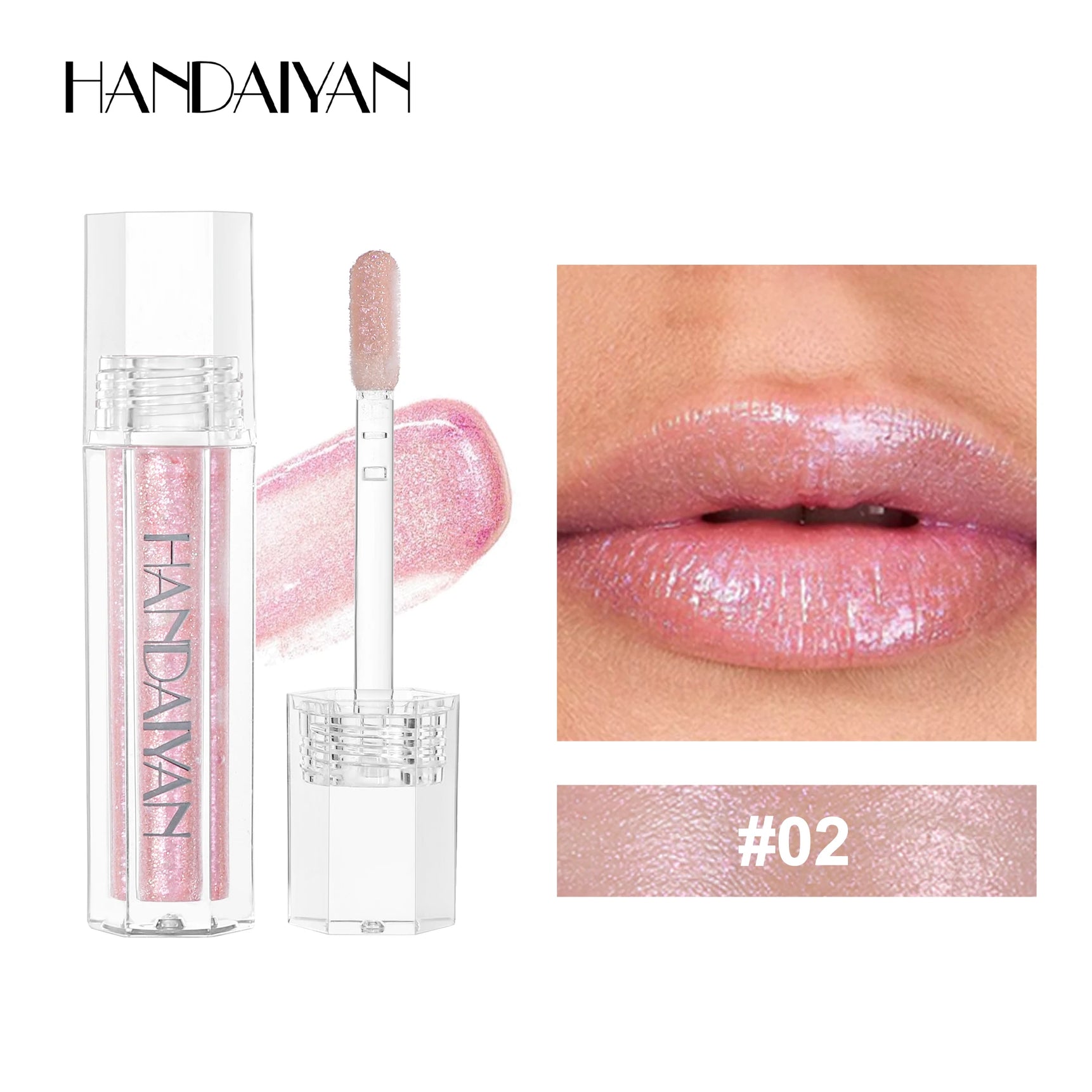 HANDAIYAN Lip Gloss Plumping Glitter Jelly Nude Red Liquid Lipstick Waterproof Moisturizing Oil Infused Long Lasting Sexy