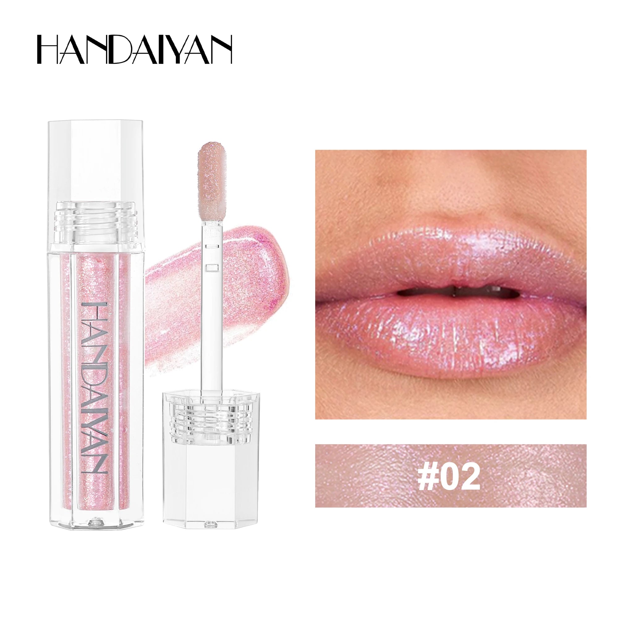 HANDAIYAN Lip Gloss Plumping Glitter Jelly Nude Red Liquid Lipstick Waterproof Moisturizing Oil Infused Long Lasting Sexy
