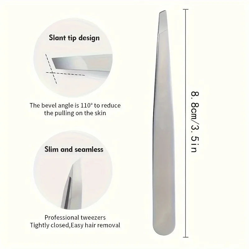 1/4PCSProfessional Stainless Steel Eyebrow Tweezers - Precise Facial and Inner Hair Removal - Alcohol-Free