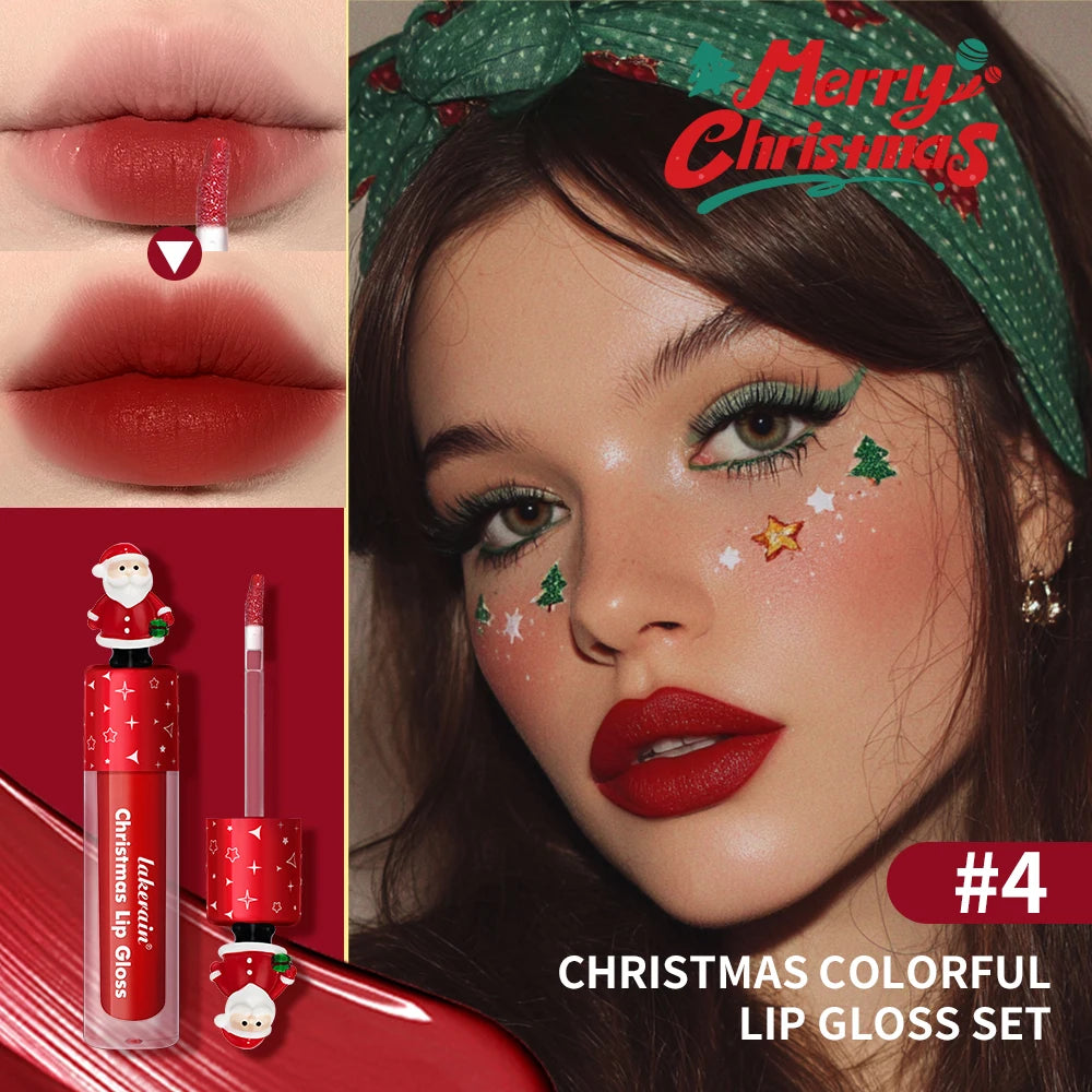 Lakerain Christmas Lip Gloss Set Red Matte Velvet Matte Lip Glaze Holiday Lip Gloss Set Christmas Facial Cosmetics