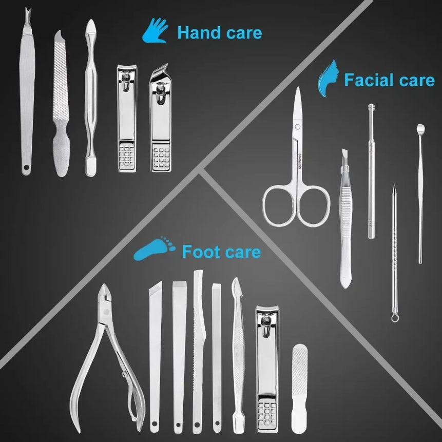 18Piece Stainless Steel Nail Clippers Set for Fingernail and Toenail Trimming Professional Manicure and Pedicure Kit with Luxur