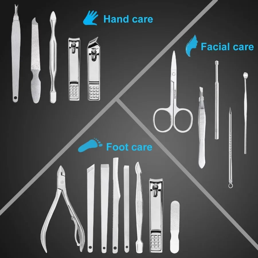 18Piece Stainless Steel Nail Clippers Set for Fingernail and Toenail Trimming Professional Manicure and Pedicure Kit with Luxur