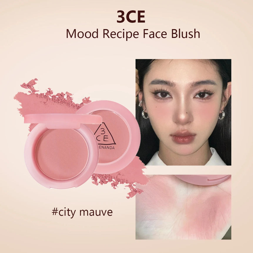 3CE Mood Recipe Face Blush,Silky Powder,Blendable,Natural Color Payoff,Long-Lasting Wear,Complete Makeup,K-Beauty,Korean Makeup