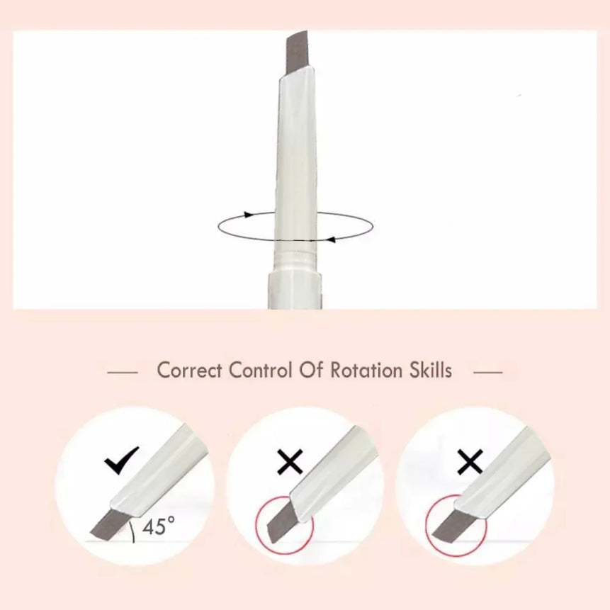Thin-Head Double-Ended Eyebrow Pencil – Waterproof, Long-Lasting, Auto-Rotate, Brush Tip, Contour, Natural, Certified, Unisex