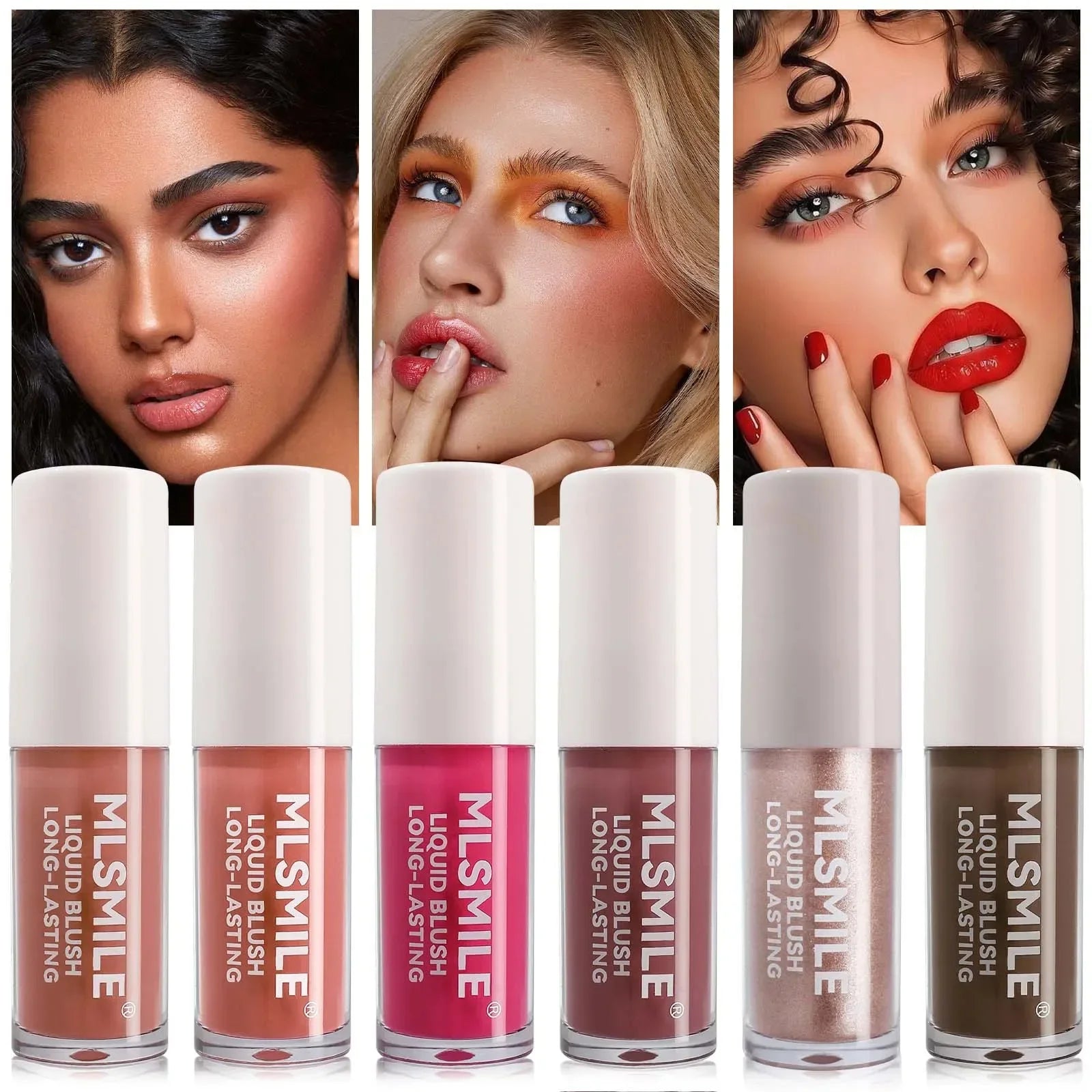6 Colors Liquid Blush Highlighter Contour for Cheeks with Shimmer Finish Moisturizing Lightweight Blendable Makeup for Women