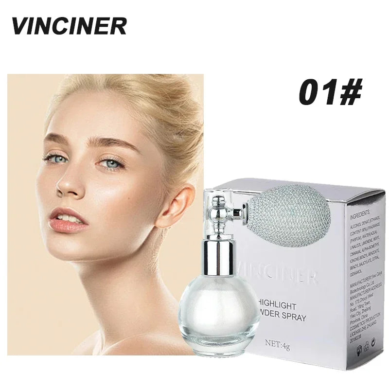 Fashion Highlighter Powder Spray High Gloss Glitter Powder Spray Shimmer Sparkle Powder Makeup for Face Body Highlight Makeup