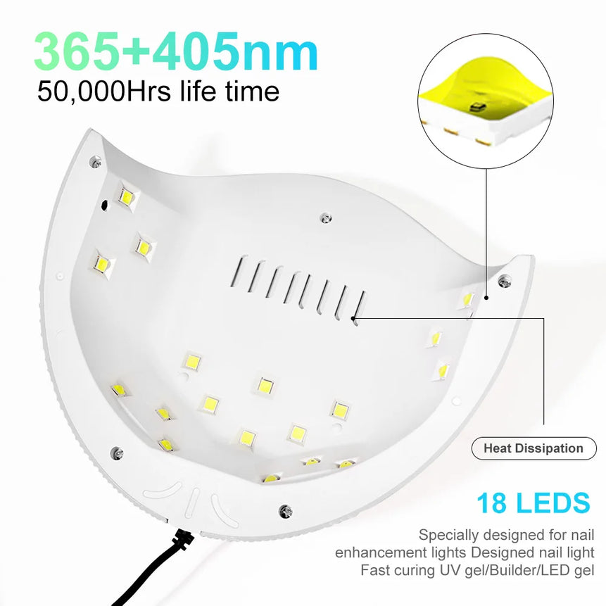 LED/UV Nail Dryer Lamp With 18LEDS Quick Drying Portable Nails Light Have 3 Timer Modes LCD Display for Manicure Salon/Home Tool