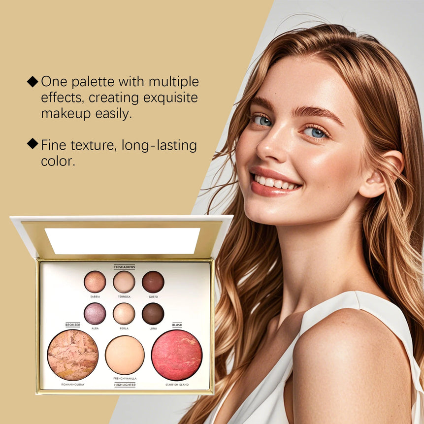 All-in-one Makeup Palette with Eye Shadow, Contouring, Blush, Highlighter, and Eyelid Brightening in One; Versatile Makeup