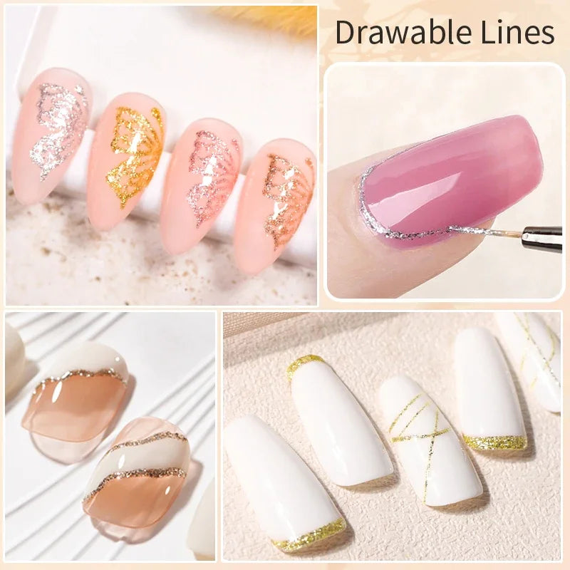 PUENTE Sparkle Platinum Gel Nail Polish 5ML Shiny Gold Silver Glitter Painting Gel Drawing Semi Permanent Varnish For Manicure