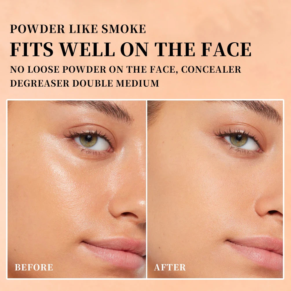 QIBEST Pressed Powder Oil-Control Long-Lasting Face Powder Compact Powder Full Coverage Makeup Base Foundation