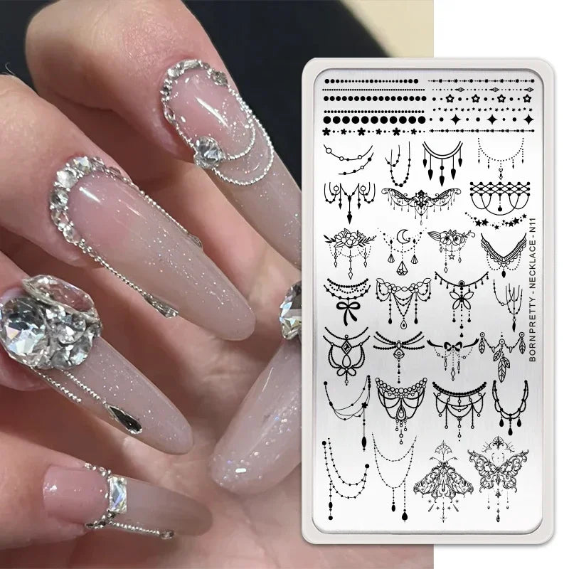 Stamping Plates Butterfly Necklace Floral Line Nail Art Templates Printing Image Manicure Tool