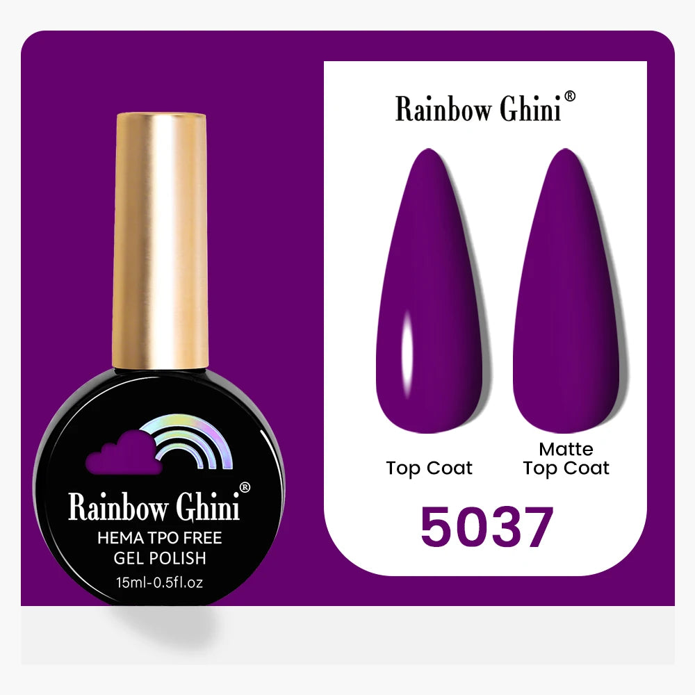 Rainbow Ghini 15ML 146 Colors Long-Lasting Colorful Gel Nail Polish Professional UV/LED Gel Polish Base Coat Matte Top Coat