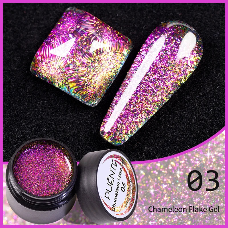 PUENTE 7.5ML Red Flame Reflective Gel Nail Polish Flash Sparkling Red Glitter Nail Gel Soak Off UV Semi-permanent Nail Varnish