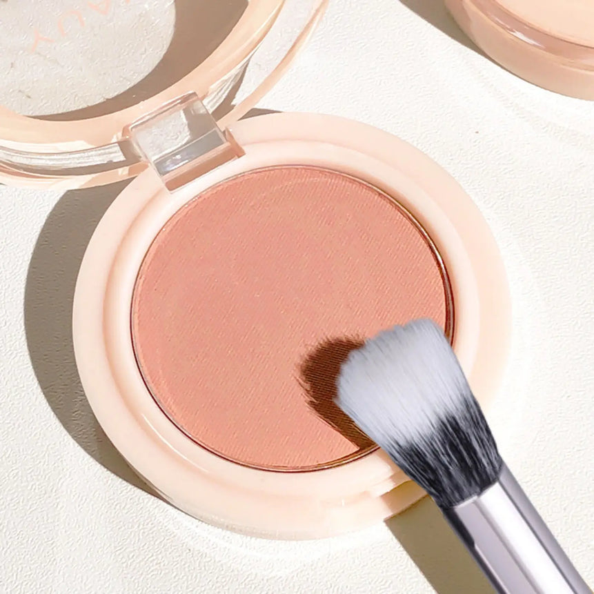 Single Shade Natural Pink Matte Blush Powder Palette with Brush Long-Lasting Buildable Soft Pink/ Rosy Glow/ Nude Cheek Contour