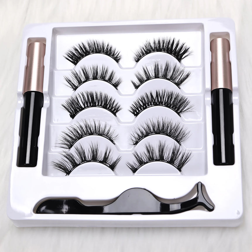 5 Pairs Magnetic Eyelashes Full Strip Set - No Glue Needed, False Lashes for Daily/Party Makeup