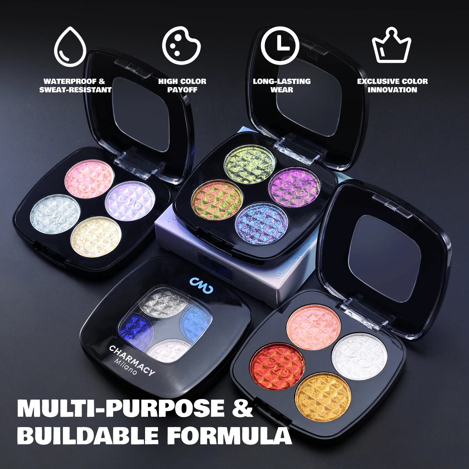 CHARMACY 4 Colors Duochrome Eyeshadow Palette Vegan Shimmer Multichrome Long-lasting Eye Shadow Cosmetic Makeup for Women