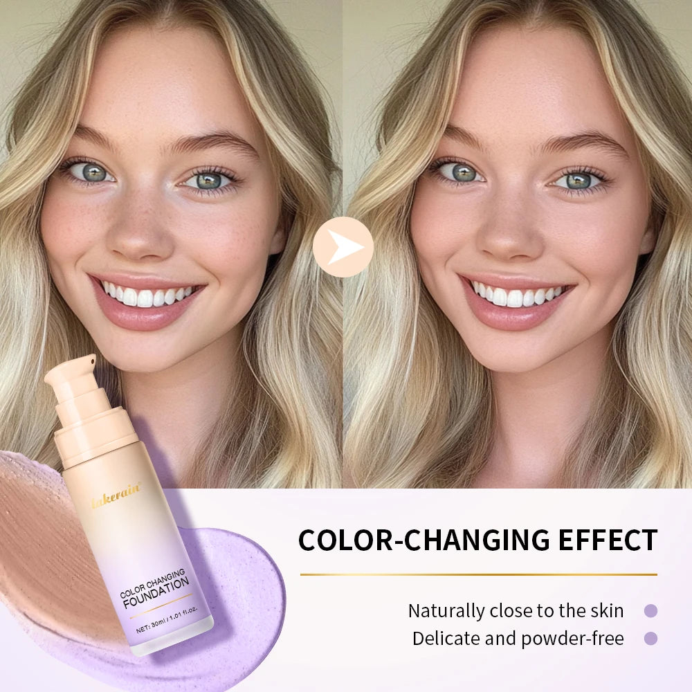 Lakerain Magic Color Changing Foundation Liquid Long Lasting Hydrating lightweight Base Makeup High Coverage Effective Concealer