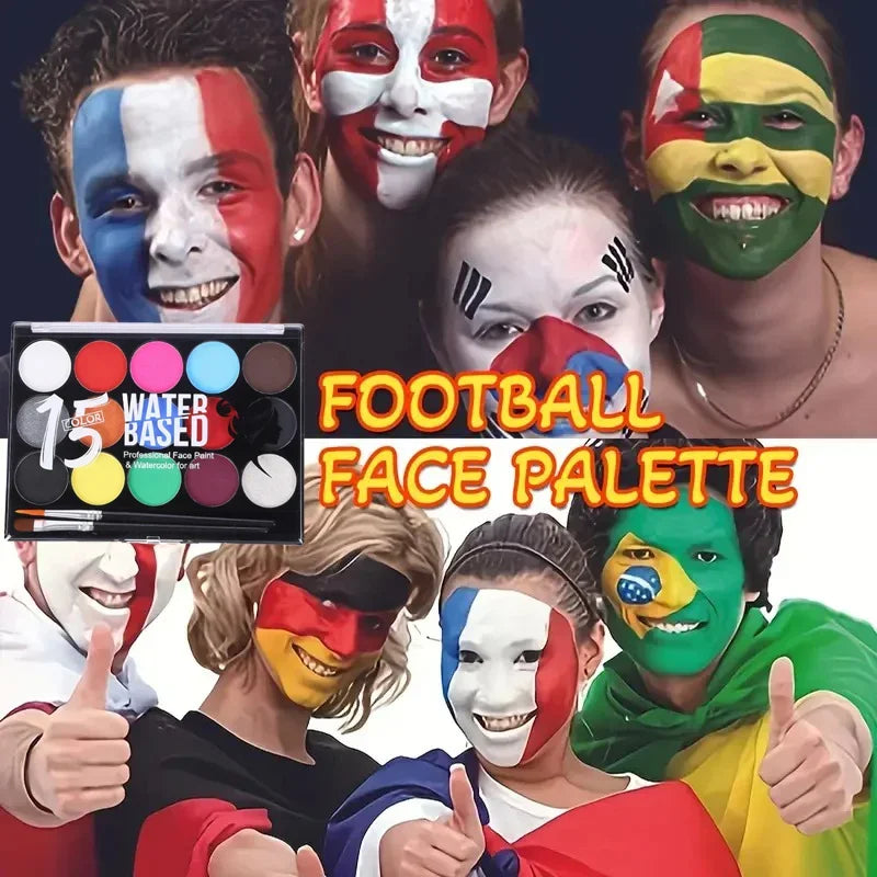 15 Colors Non-Toxic Face Painting Kit with Brush And Decals for Kids - Watercolor Body Makeup for Christmas Halloween Carnival