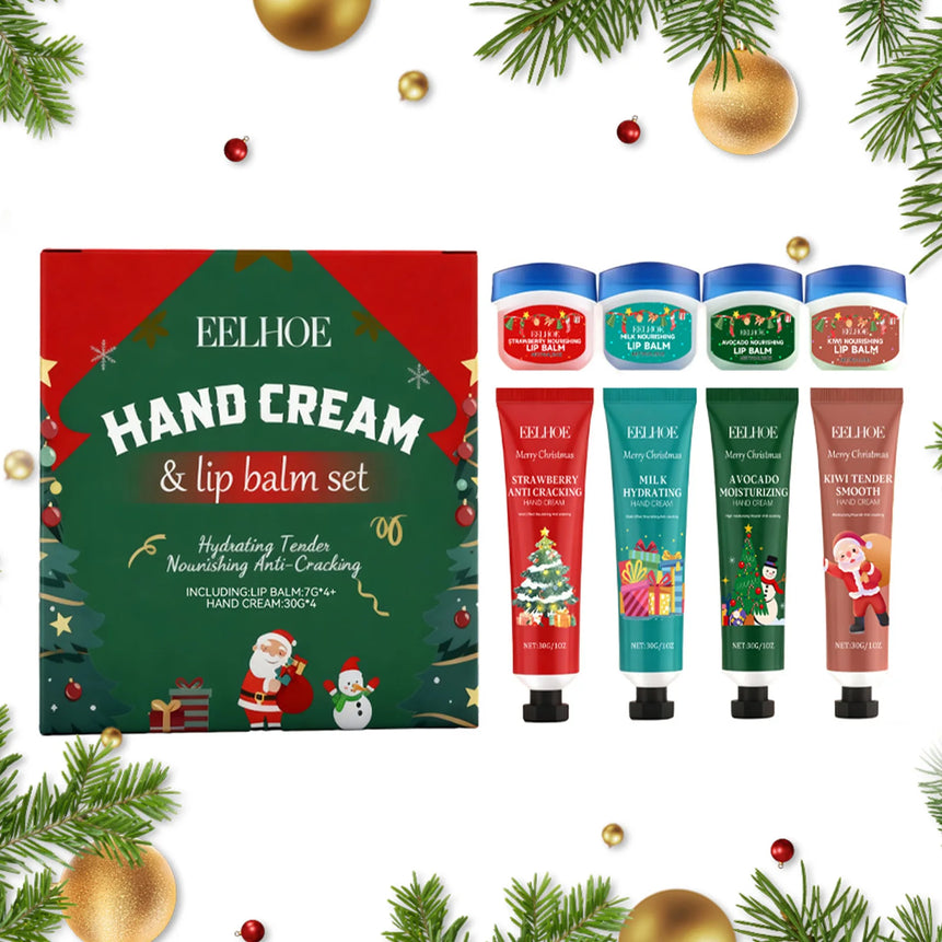 Christmas Hand Cream Lip Balm Set Gift Box Nourishing Moisturizing Anti-dry Cracked Softening Skin Festive Holiday Present