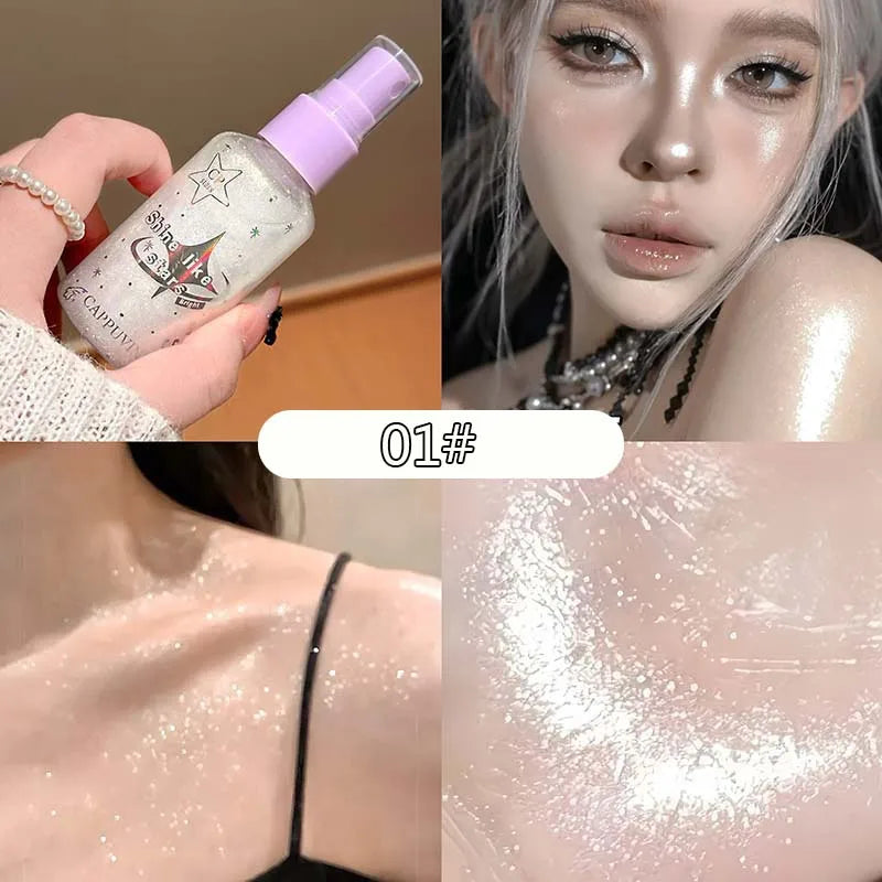 Diamond Face Body Glitter Spray Makeup Champagne Violet Bronzer Liquid Highlighter Flash Spray Shimmer Face Body Hair Makeup