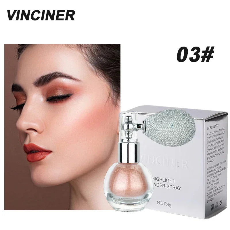 Fashion Highlighter Powder Spray High Gloss Glitter Powder Spray Shimmer Sparkle Powder Makeup for Face Body Highlight Makeup