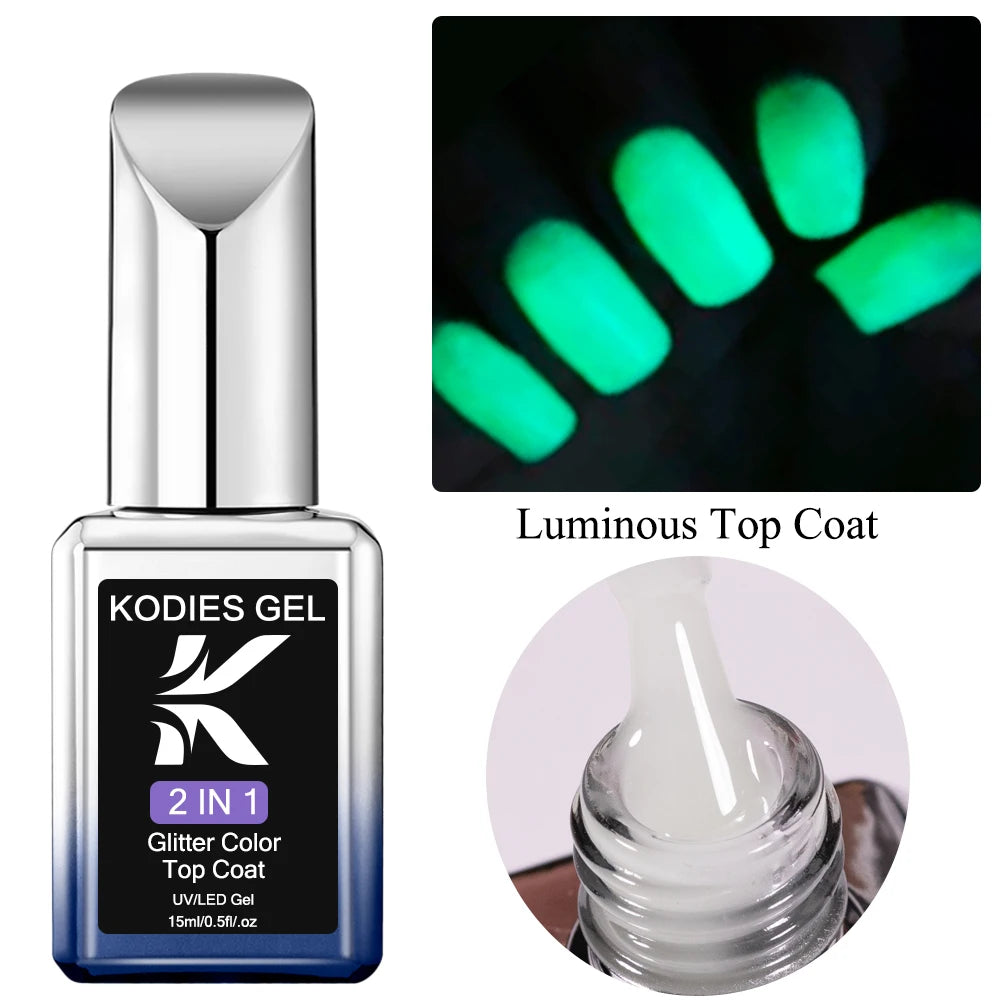 KODIES GEL Diamond Top Coat for Nail Varnish 15ML Super Shine UV Gel Nail Polish Soak Off Semi Permanent Glitter Topcoat No Wipe