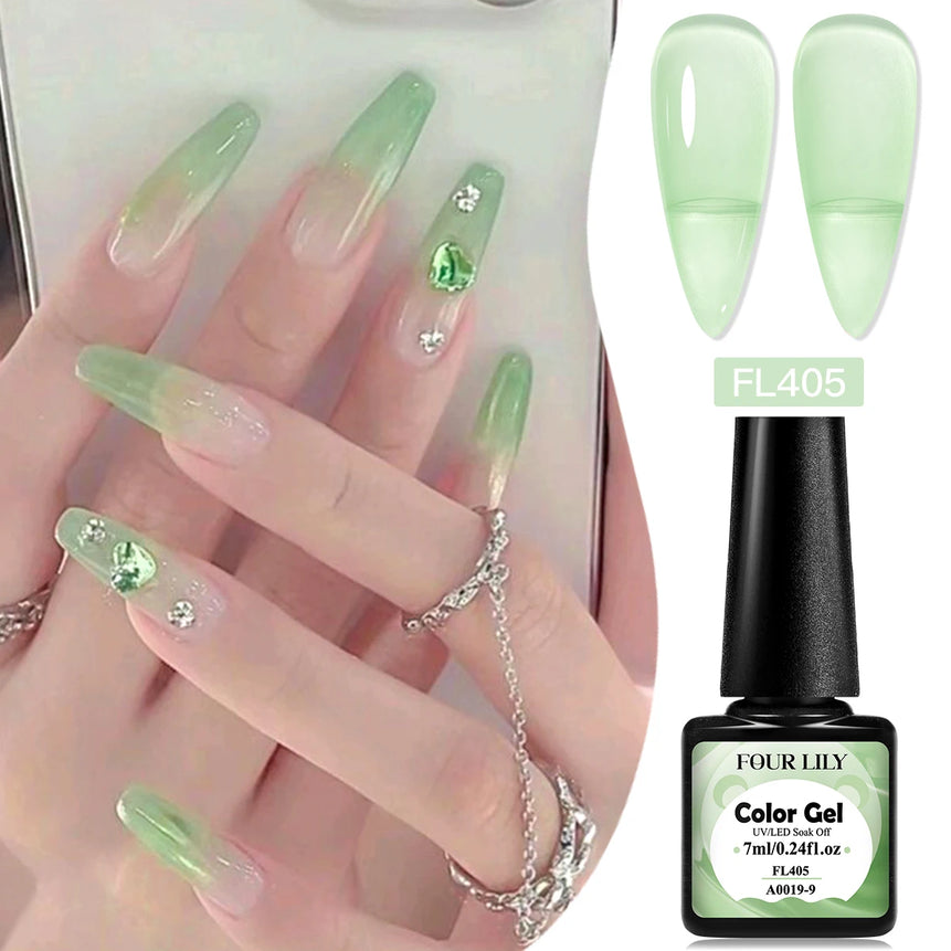FOUR LILY 7ml Nude Pink Jelly Nail Gel Polish 12 Colors Semi Permanent Soak Off UV LED Gel Polish Nail Art Painting Gel Varnish