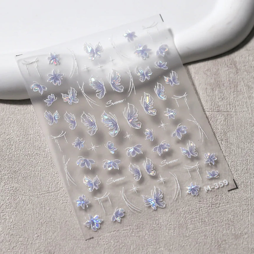 1pcs 5D Rhinestones Butterfly Nail Stickers Kawaii AB Shiny Butterfly Adhesive Nail Art Decorations Decal Design Manicure Tools