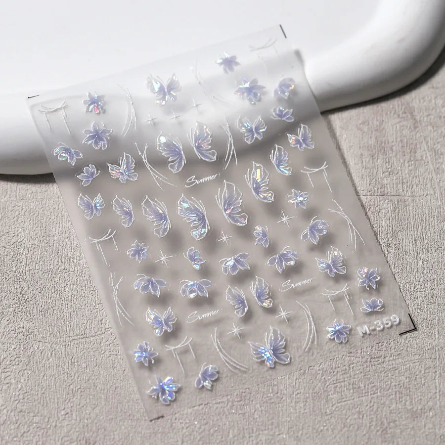 1pcs 5D Rhinestones Butterfly Nail Stickers Kawaii AB Shiny Butterfly Adhesive Nail Art Decorations Decal Design Manicure Tools