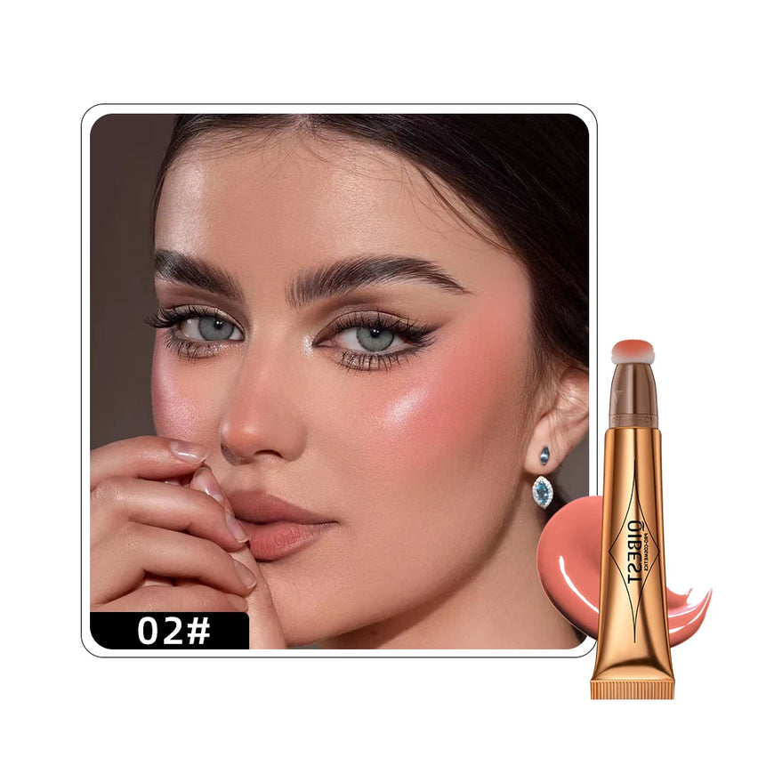QIBEST Liquid Highlight For Face With Cushion Applicator Natural-looking Cheek Tint Blush Dewy Finish Liquid Contour Makeup