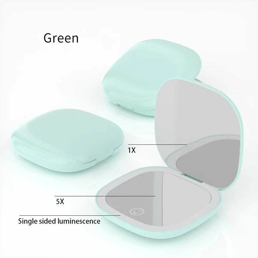 Mini Compact Foldable Pocket Hand Led Makeup Mirror With Led Light 5x/10x Magnification Rechargeable And Small