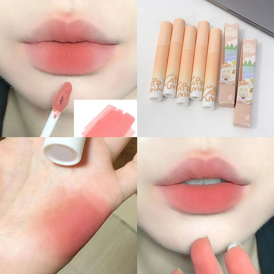 Pumpkin Apricot Lip Mud Velvet Lip Cream Matte Texture Lipstick Overlay Base Color Rose Pink Orange Lip Gloss Tint Cosmetic