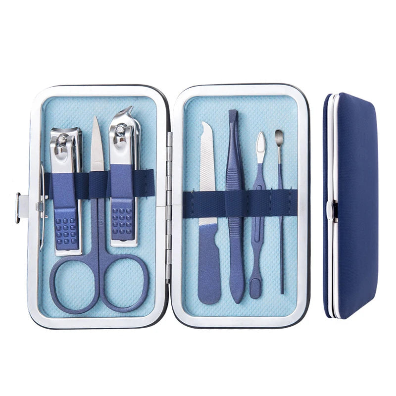 7pcs Manicure Set Pedicure Sets Nail Clippers Tools Stainless Steel Professional Nail Scissors Cutter Travel Case Kit 7in1