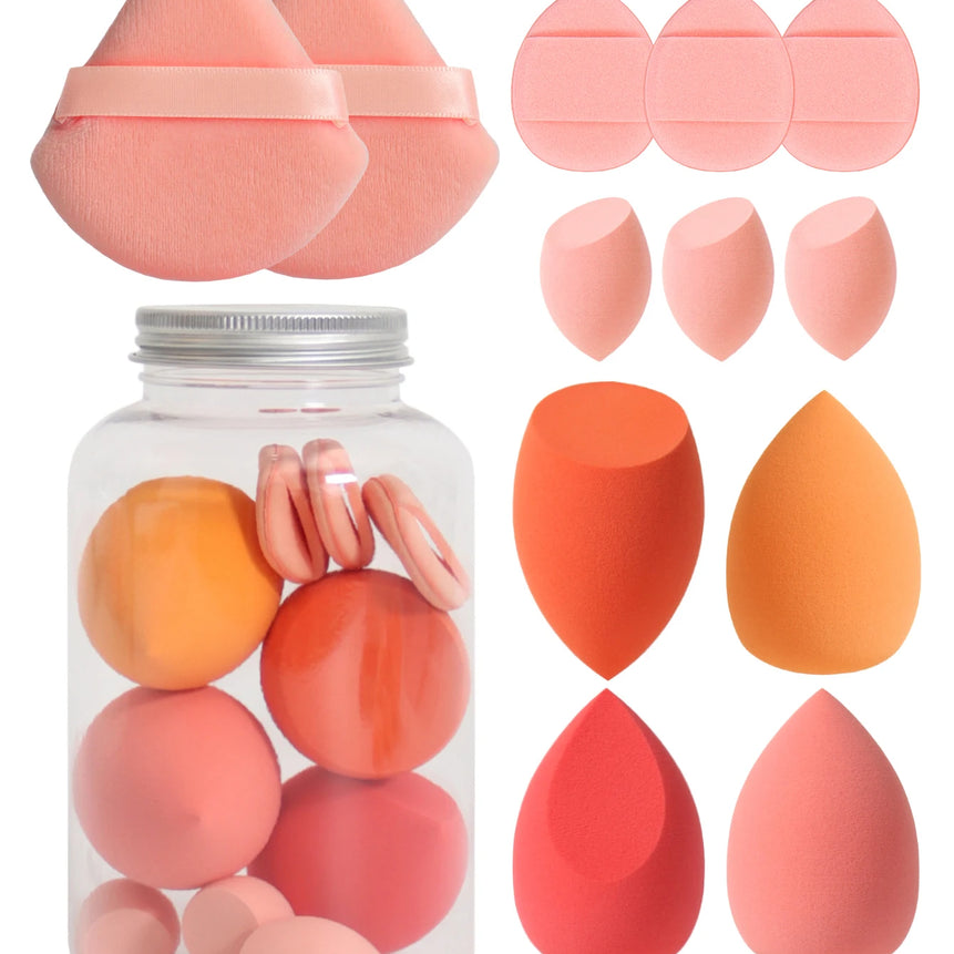 12Pcs Makeup Sponge Set with Storage Jar Latex-Free, Makeup Sponge Finger Puff, Dual-Use Wet & Dry Foundation Cosmetic Puffs