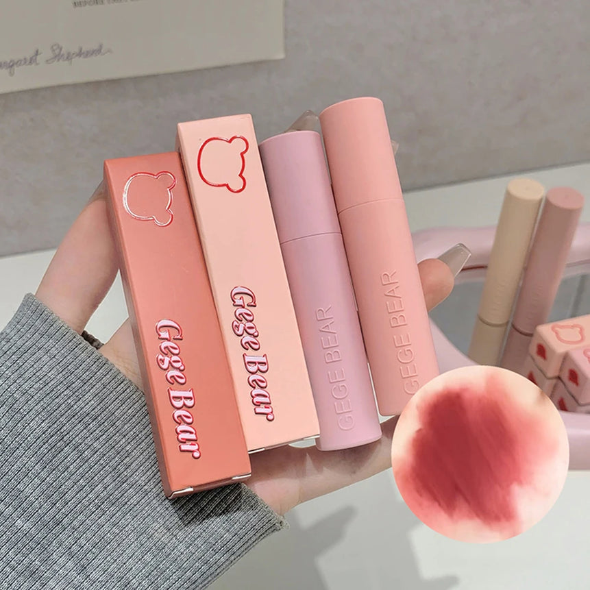 Dark Brown Matte Velvet Lip Mud Gloss Gege Bear Dark lipstick Non-stick Cup Lasting Nude Brown Lips Tint for Fall&Winter
